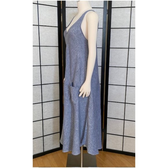 CP Shades Cove Blue Linen Sleeveless V Neck Maxi Dress - Size Small - Picture 4 of 15